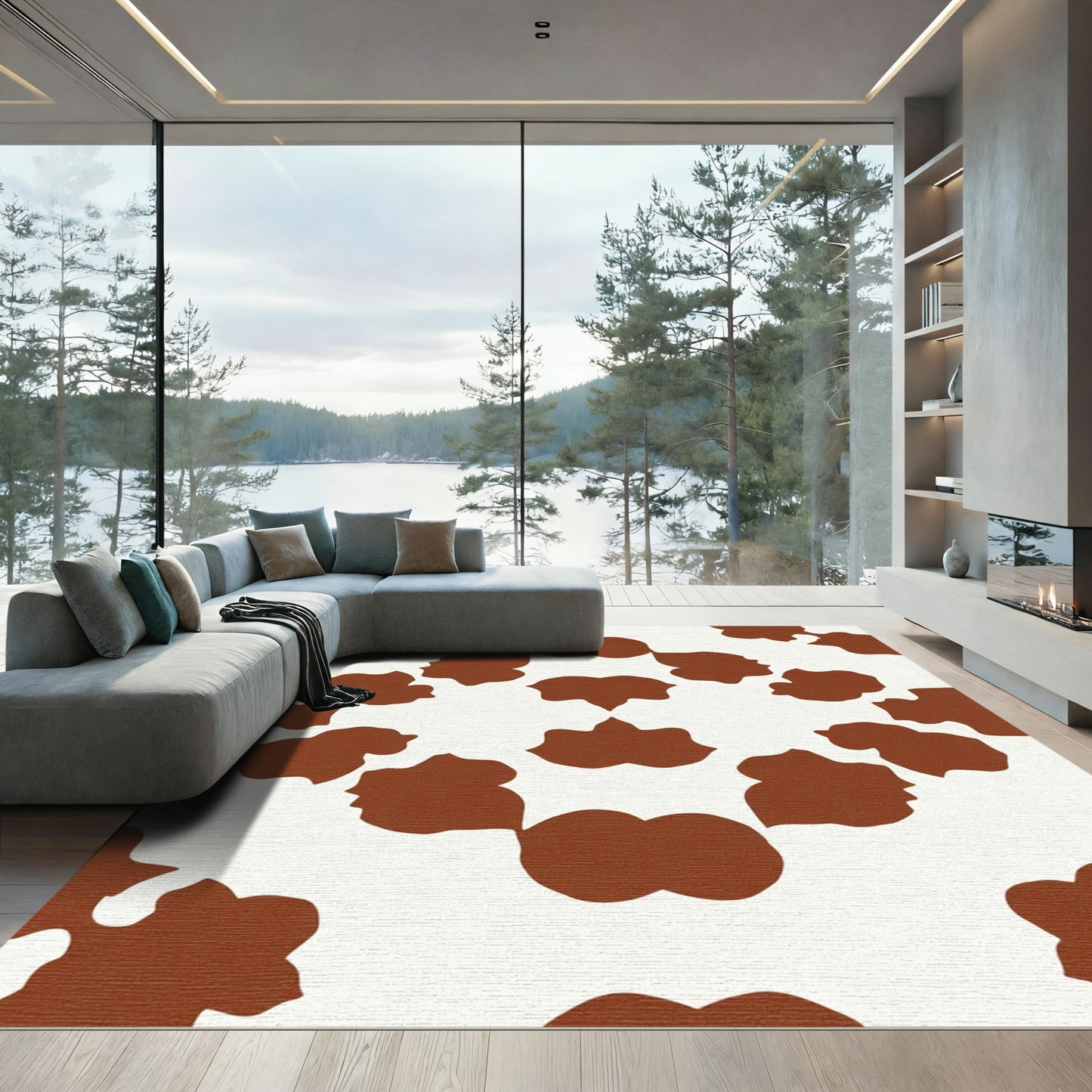 Brown and White Irregular Spots Rug