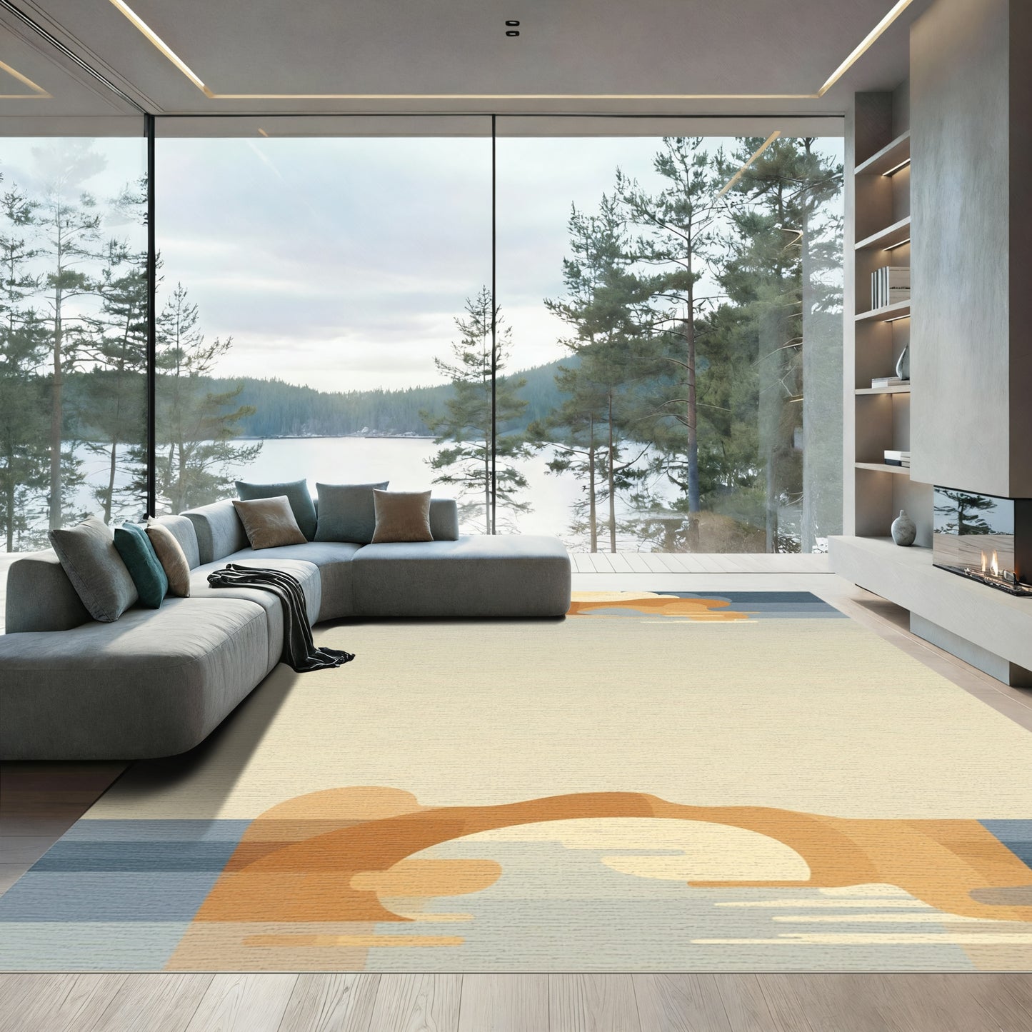 Serene Abstract Arch Bridge Sunset Rug