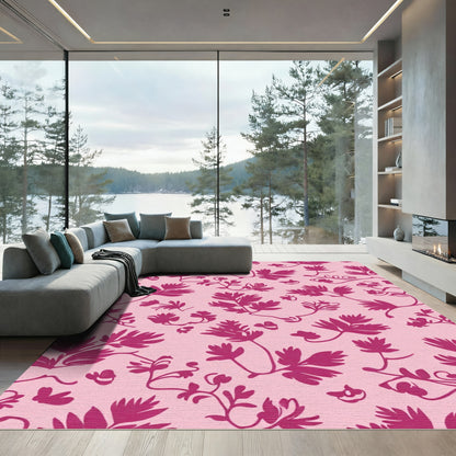 Pink Botanical Vine Silhouette Rug