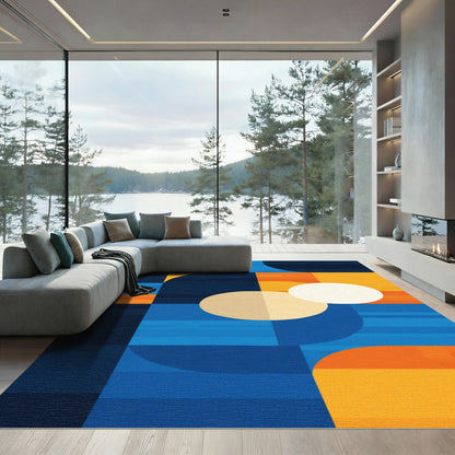 Abstract Geometric Circles Orange Blue Rug