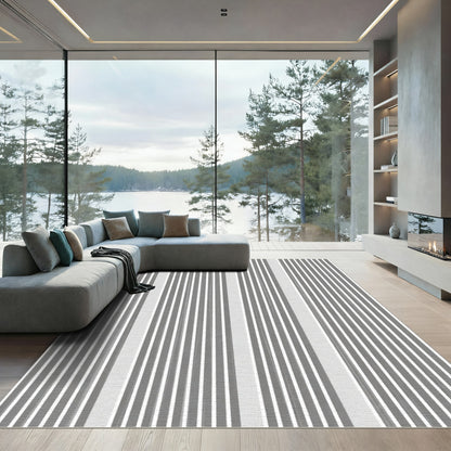 Contemporary Gray Vertical Line Composition Rug