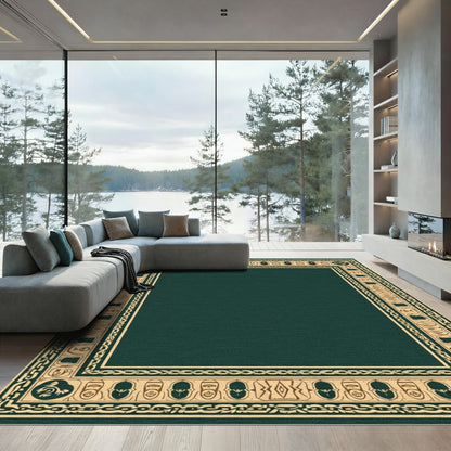 Dark Green Gold Scrollwork Border Rug