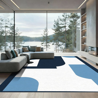 Deep Blue Abstract Curve Modern Rug