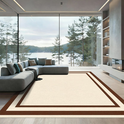 Deep Brown Cream Bordered Square Rug