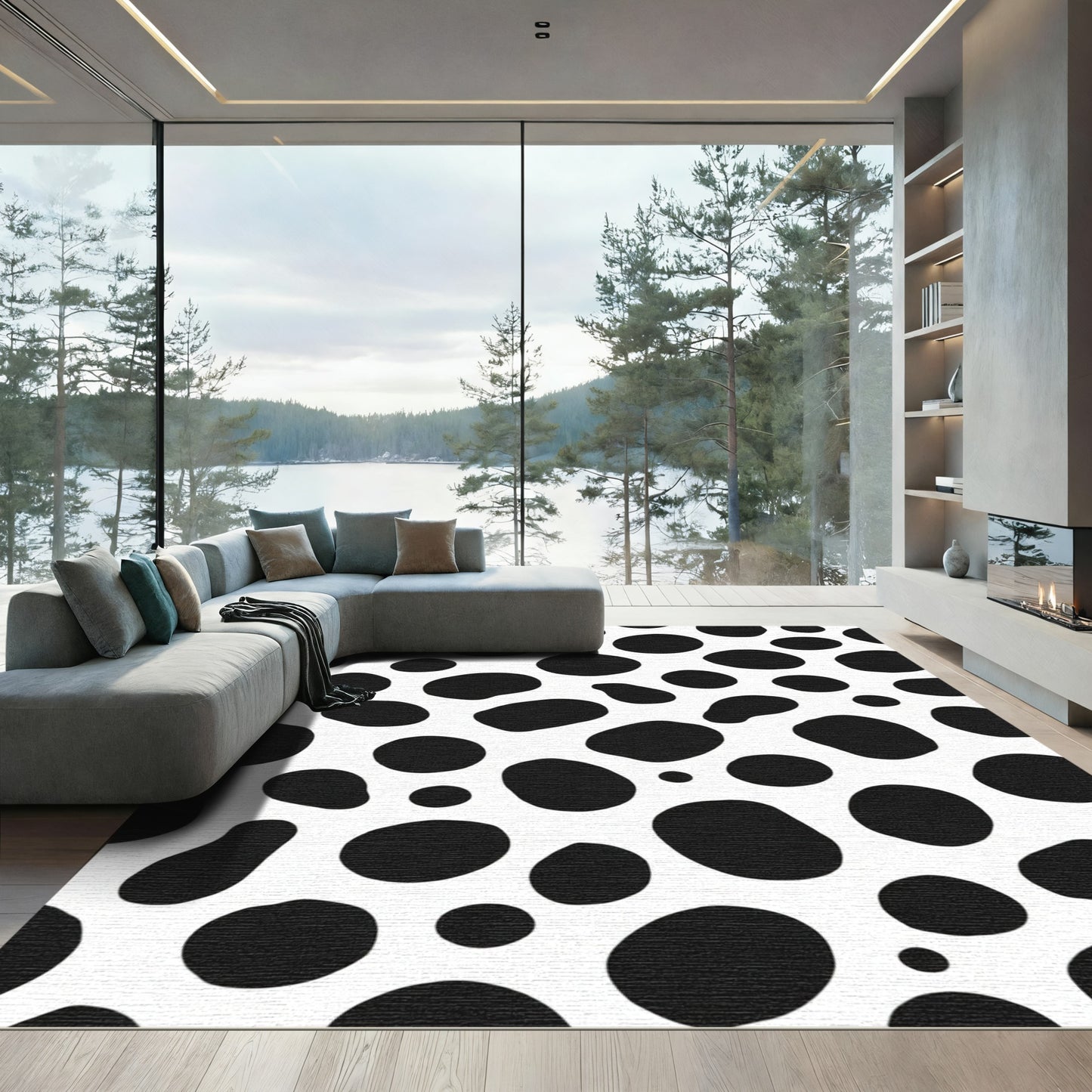 Black White Organic Spot Rug