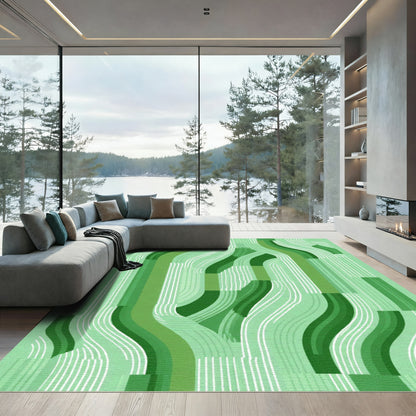 Emerald Green Abstract Flow Rug