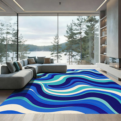 Navy Teal Wavy Abstract Rug
