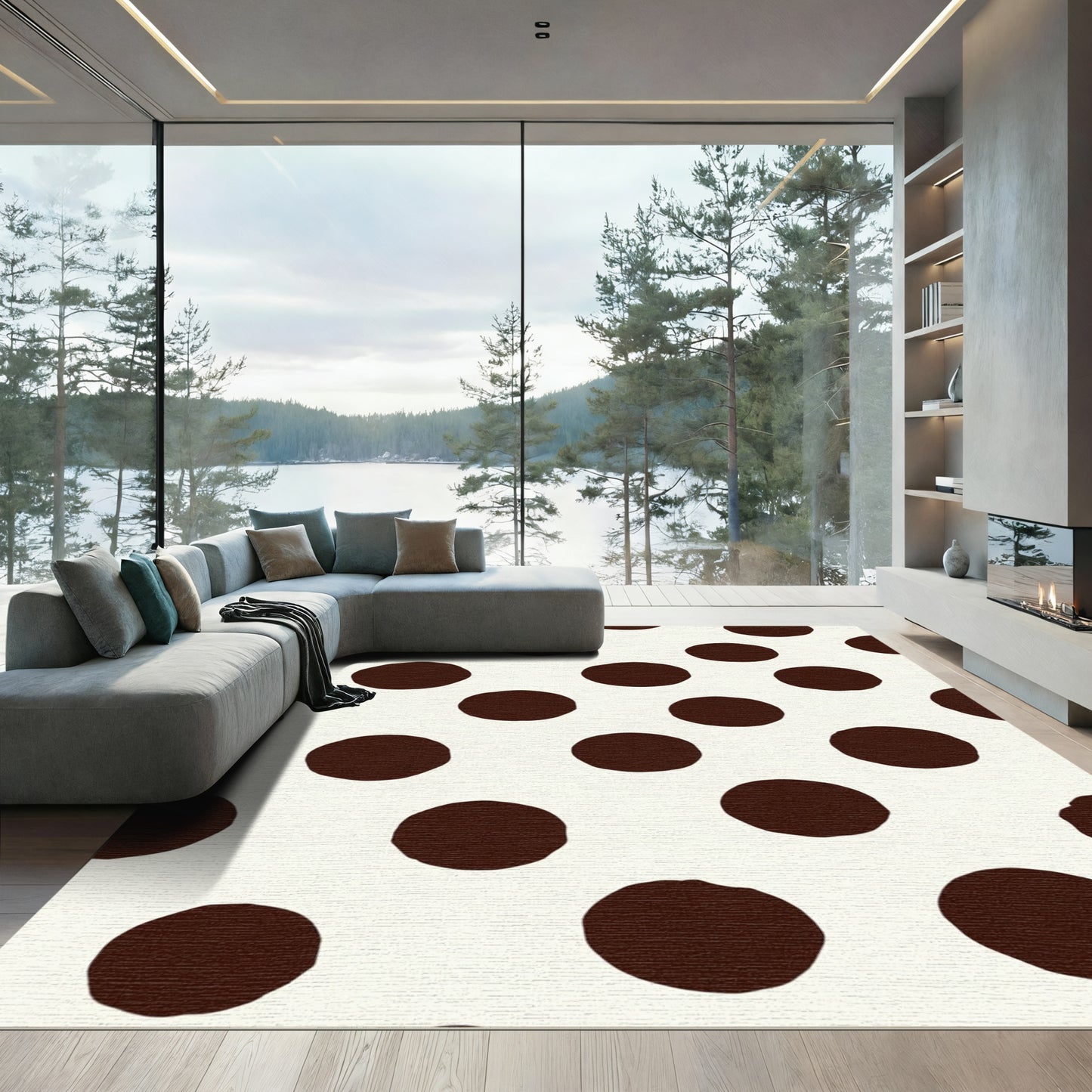 Chocolate Dot Scattered Circles Rug