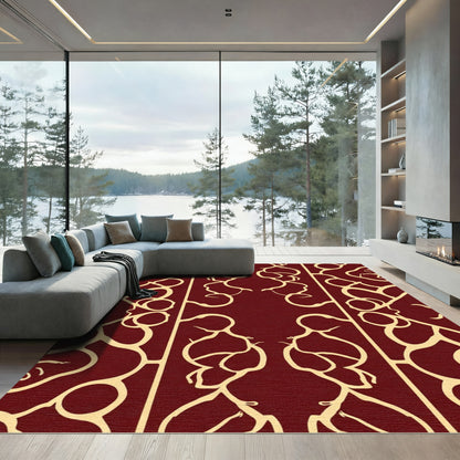 Rich Crimson Organic Vine Abstraction Rug