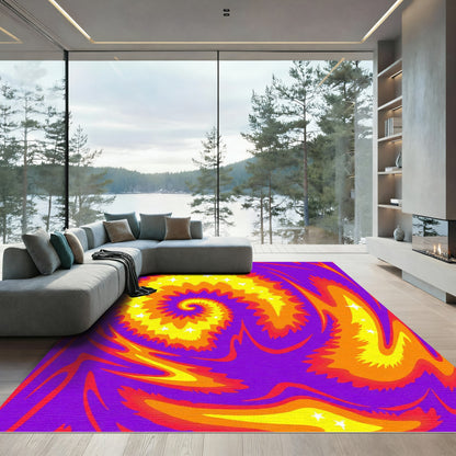 Vibrant Purple Yellow Orange Spiral Stars Rug