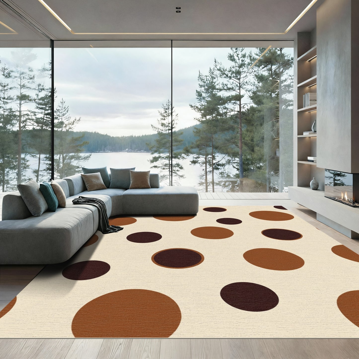 Earthy Brown Cream Polka Dot Circles Rug