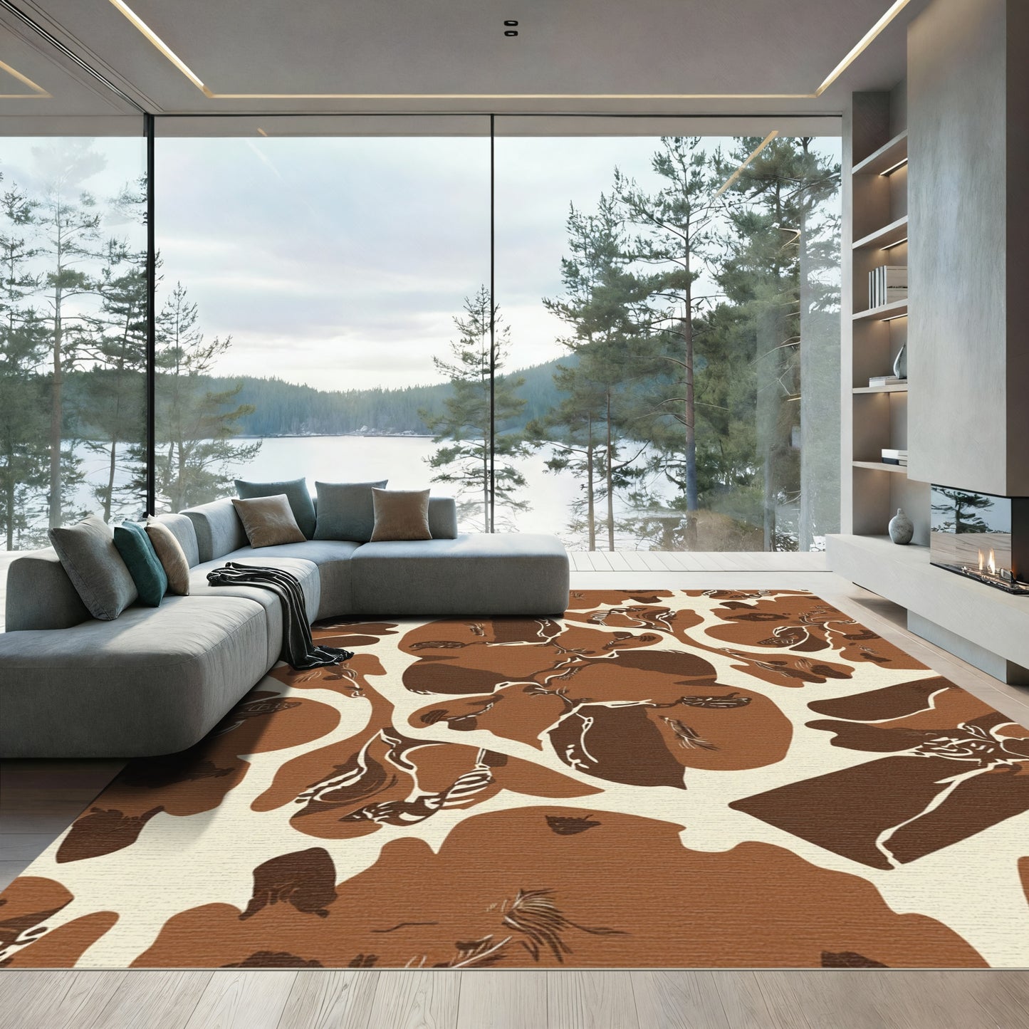 Organic Brown Abstract Branch Foliage Rug