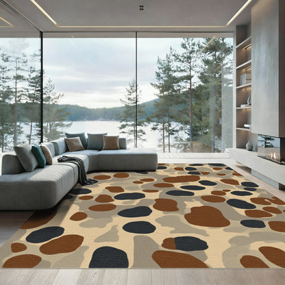 Earthy Brown Black Camouflage Spots Rug