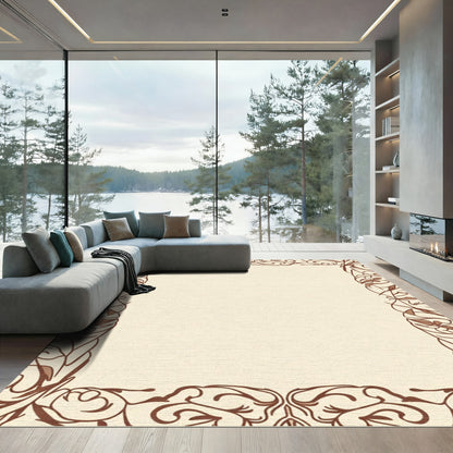Vintage Brown Floral Vine Border Rug