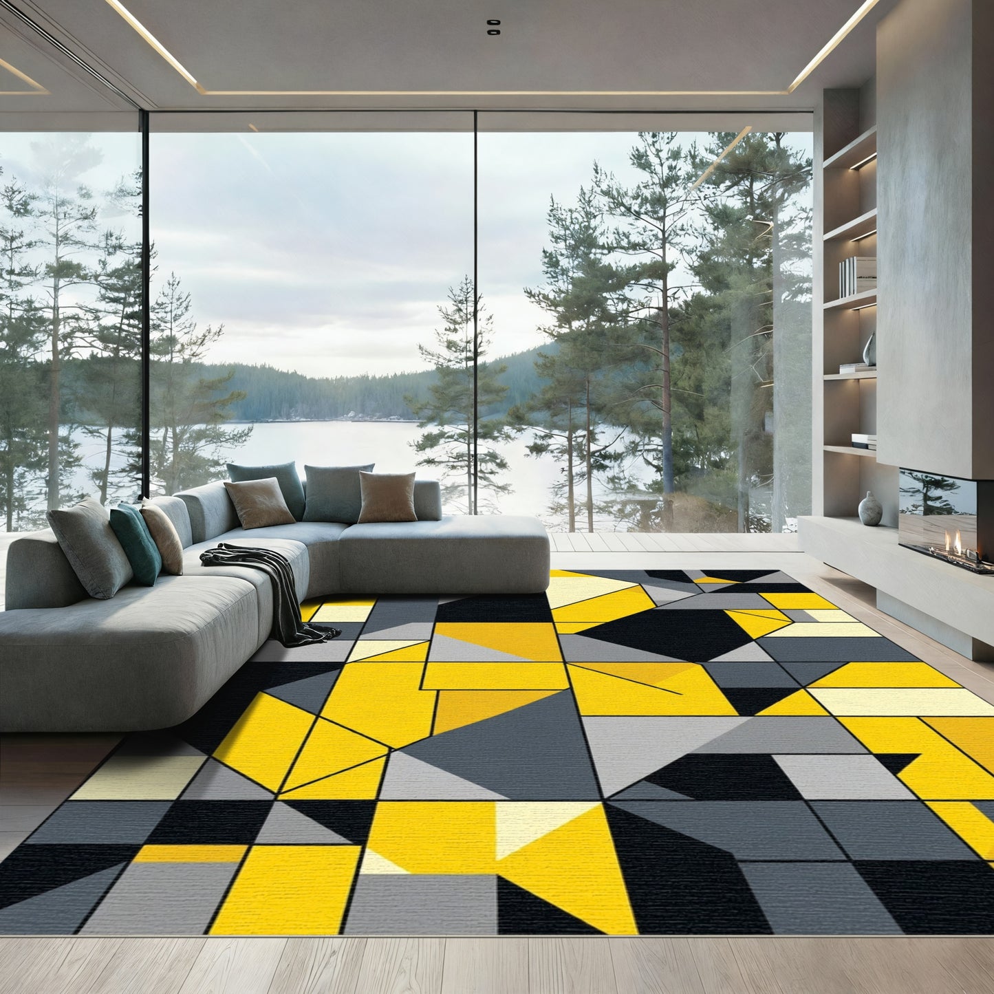 Modern Geometric Yellow Abstract Rug