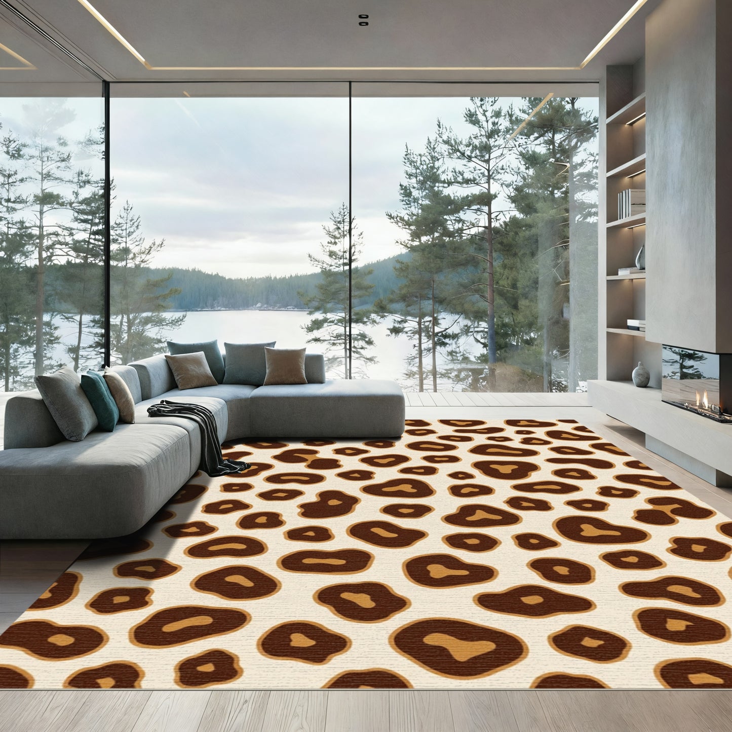 Brown Leopard Spots Cream Background Rug