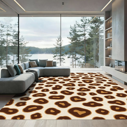 Brown Leopard Spots Cream Background Rug