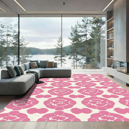 Pink Floral Ornament Cream Rug