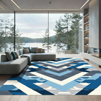 Modern Blue Geometric Chevron Rug
