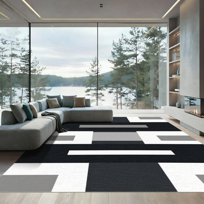 Monochrome Geometric Interlocking Blocks Rug