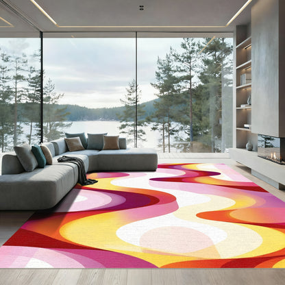 Vibrant Pink Yellow Swirl Flow Rug