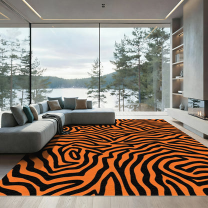 Bold Orange Black Zebra Waves Rug