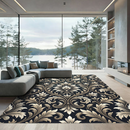 Ornate Cream Acanthus Leaf Scroll Rug