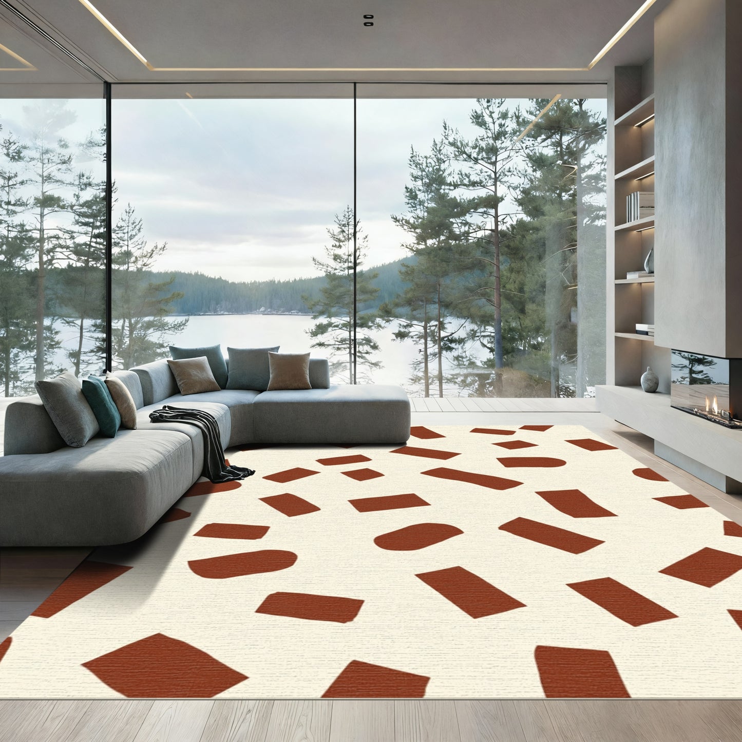 Abstract Terracotta Brick Scatter Rug