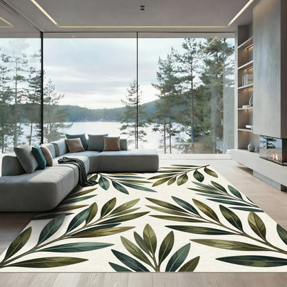 Earthy Tones Leafy Branches Arrangement Rug