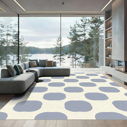 Soft Blue Rounded Square Grid Rug