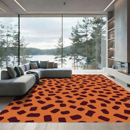 Orange Burgundy Hand Drawn Dots Rug