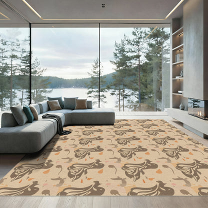 Earthy Ochre Abstract Bird Shapes Rug