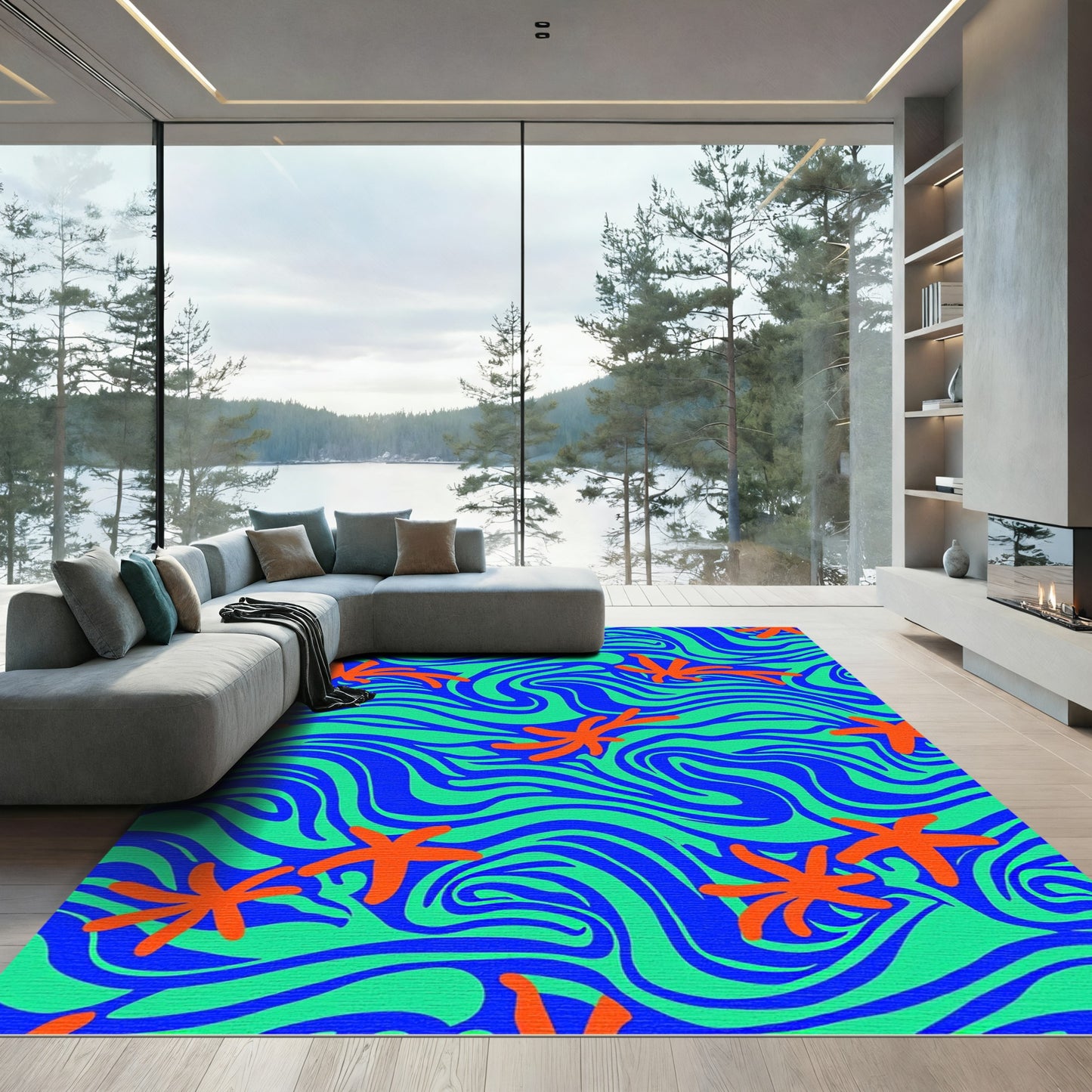 Oceanic Blue Green Starfish Swirl Rug