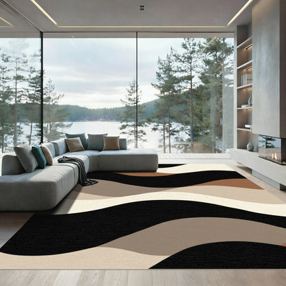 Earthy Terracotta Black Wavy Stripes Rug