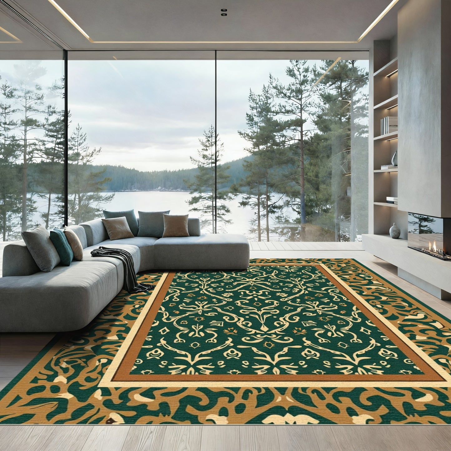 Emerald Gold Ornate Botanical Medallion Rug