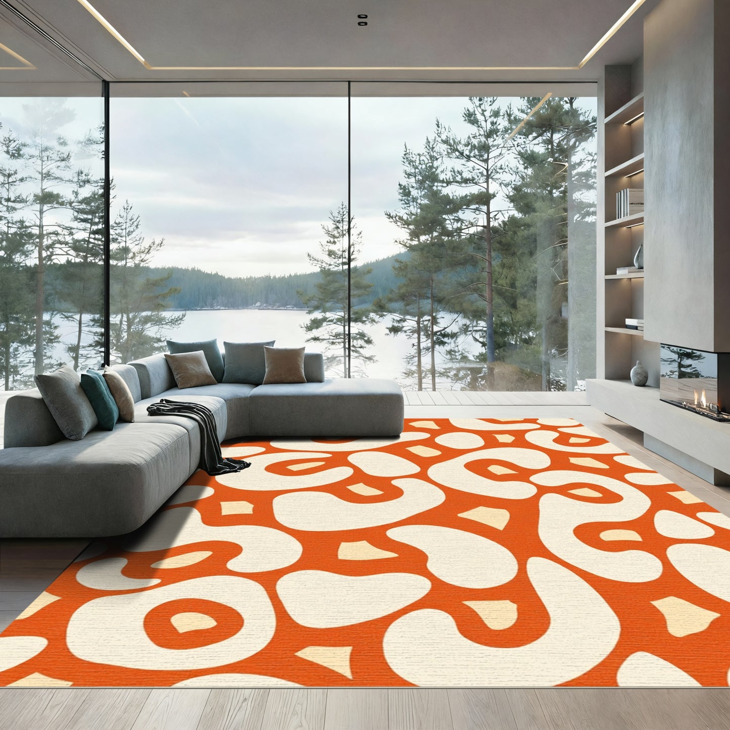 Retro Orange White Abstract Spots Rug