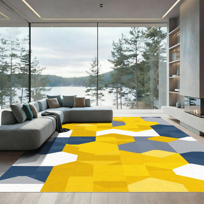 Modern Yellow Geometric Hexagon Collage Rug