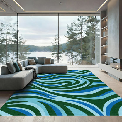 Deep Blue Tonal Wave Composition Rug