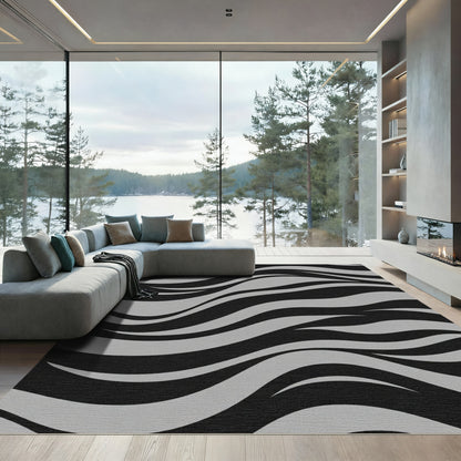 Modern Black Gray Wave Rug