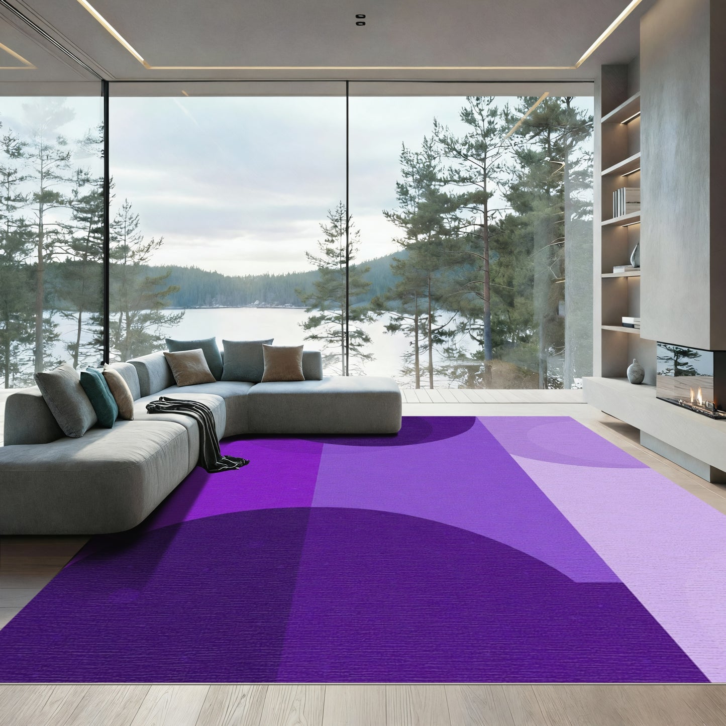 Vibrant Purple Circles Geometric Abstraction Rug