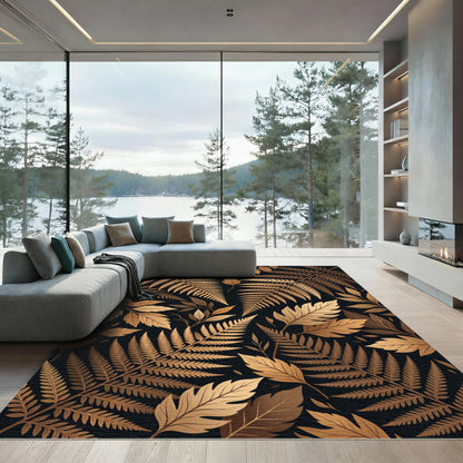Golden Fern Foliage Art Rug