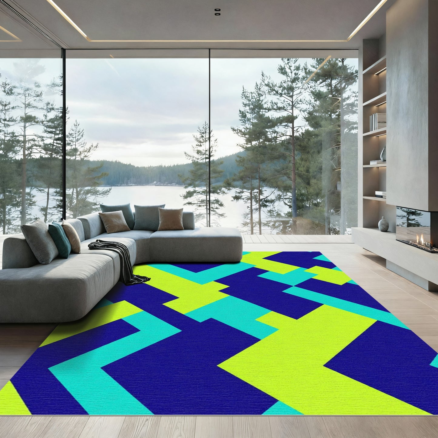 Bold Neon Geometric Interlocking Shapes Rug