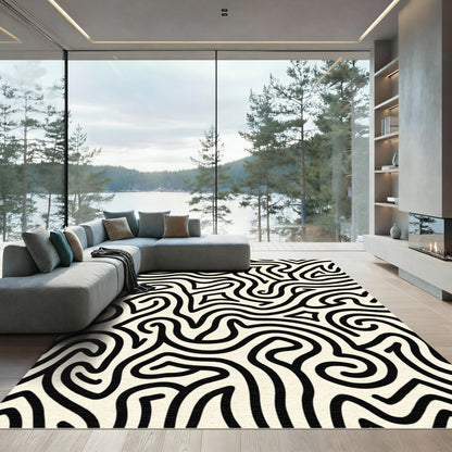 Black Cream Abstract Maze Rug