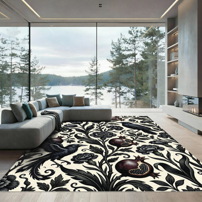 Dark Crows Pomegranates and Tulips Rug