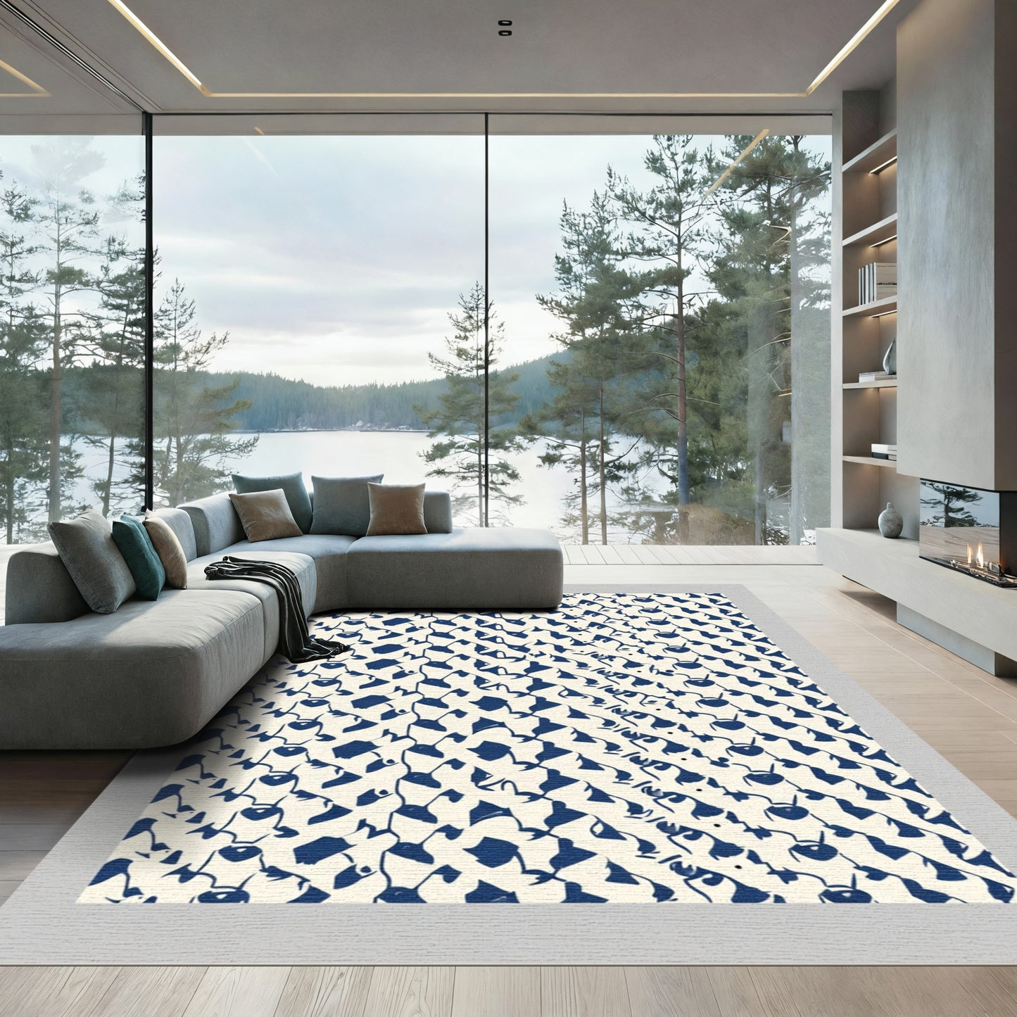 Indigo Organic Flowing Forms Rug