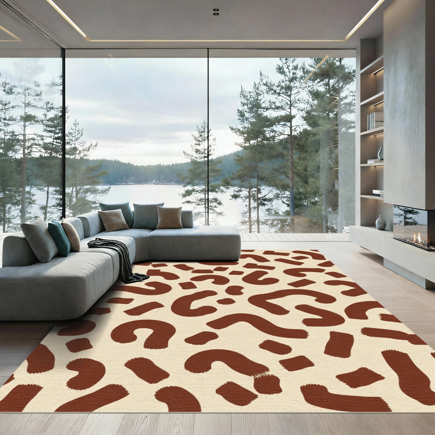 Brown Strokes Abstract Cream Rug