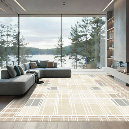 Neutral Plaid Grid Lines Rug