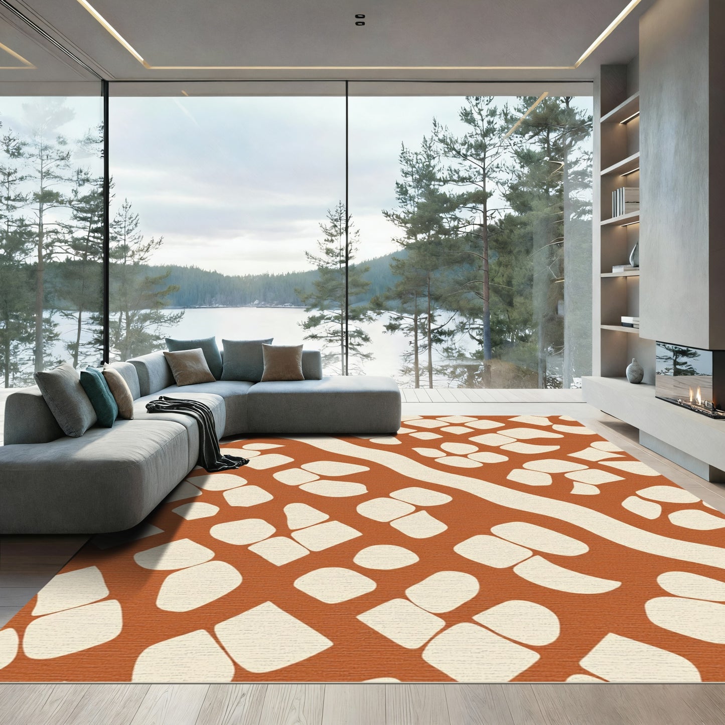 Earthy Terracotta Organic Grid Rug