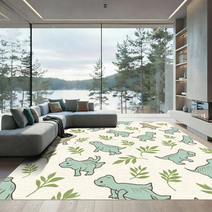 Pale Green Dinosaur Leaves Repeat Rug