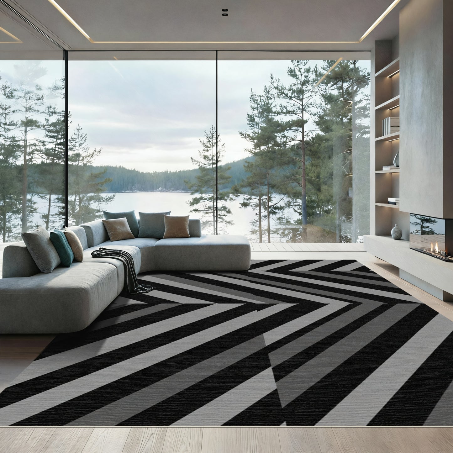 Monochromatic Chevron Stripe Rug
